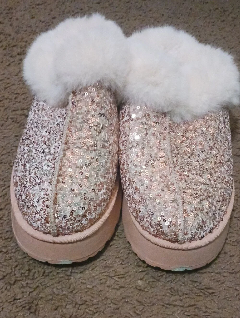 Sparkling Pink Sequin Fur-Lined Shoes